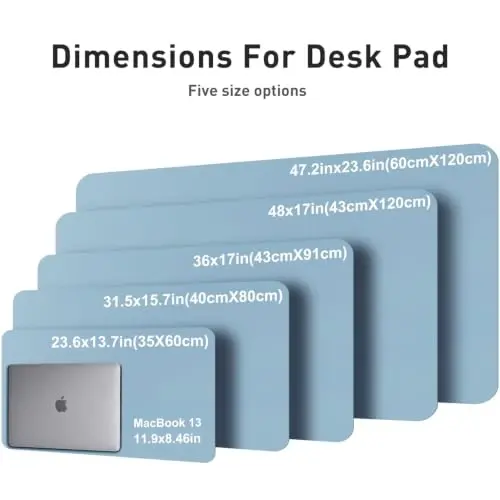 Aothia Faux Leather Desk Mat, Waterproof Desk Pad (Sky Blue, 36