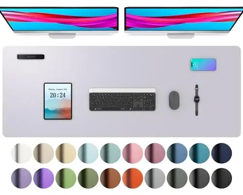 Aothia Large PU Leather Desk Pad Protector – Non-Slip Mouse Pad & Writing Mat for Office/Home, Waterproof, Easy to Clean (Smoky Lavender, 48