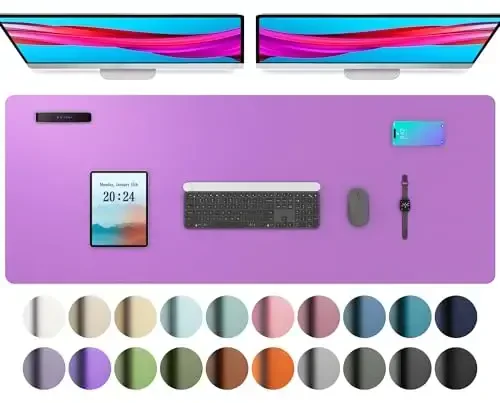 Aothia Кожаный настольный коврик-протектор, настольный коврик для офиса, большой коврик для мыши, нескользящий кожаный настольный органайзер из ПУ, коврик для ноутбука, водонепроницаемый коврик для письма для офиса и дома (48 x17, Iris Violet) 