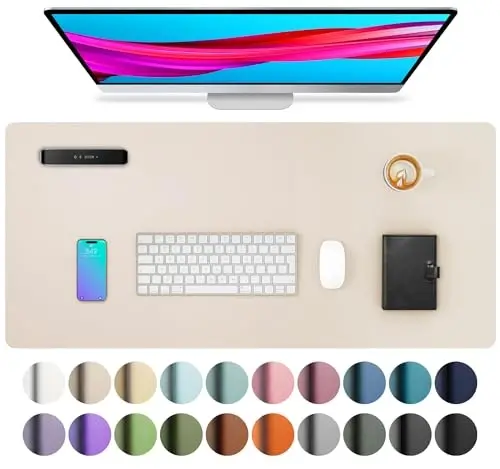 Aothia Large PU Leather Desk Pad Protector – Non-Slip Mouse Pad & Writing Mat for Office/Home, Waterproof, Easy to Clean (23.6