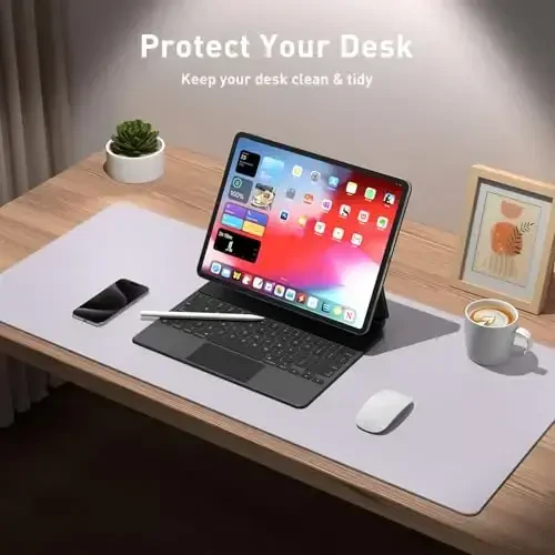 Aothia Large PU Leather Desk Pad Protector – Non-Slip Mouse Pad & Writing Mat for Office/Home, Waterproof, Easy to Clean (Soft Lavender, 23.6