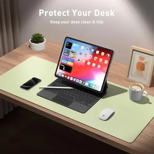 Aothia Leather Desk Pad Protector, Large Mouse Pad, Office Desk Mat, Non-Slip PU Leather Desk Blotter, Laptop Desk Pad, Waterproof Desk Writing Pad for Office and Home (Grass Green, 23.6