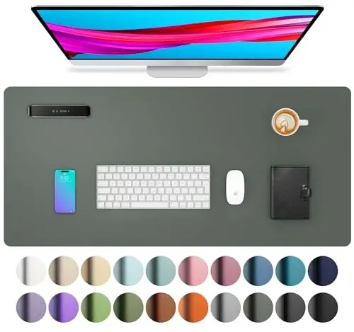 Aothia Leather Desk Pad Protector, Large Mouse Pad, Office Desk Mat, Non-Slip PU Leather Desk Blotter, Laptop Desk Pad, Waterproof Desk Writing Pad for Office and Home (Jungle Green, 23.6