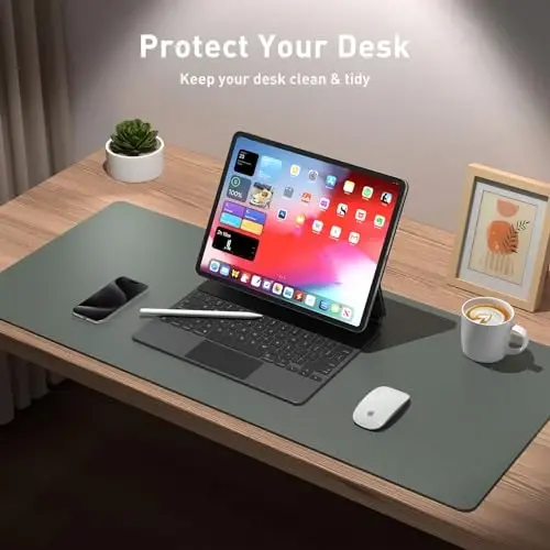 Aothia Leather Desk Pad Protector, Large Mouse Pad, Office Desk Mat, Non-Slip PU Leather Desk Blotter, Laptop Desk Pad, Waterproof Desk Writing Pad for Office and Home (Jungle Green, 23.6