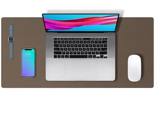 Aothia Leather Desk Pad Protector, Large Mouse Pad, Office Mat, Non-Slip PU Leather Blotter, Laptop Desk Pad, Waterproof Writing Pad for Office and Home (Coffee, 23.6