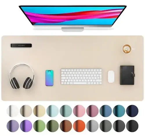 Aothia Leather Desk Pad Protector, Mouse Pad, Office Desk Mat, Non-Slip PU Leather Desk Blotter, Laptop Desk Pad, Waterproof Desk Writing Pad for Office and Home (Beige, 36