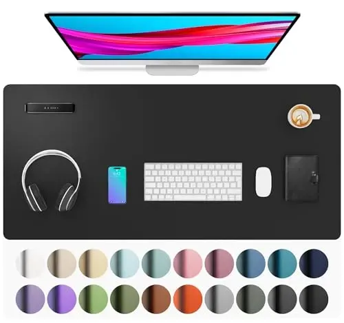 Aothia Leather Desk Pad Protector, Mouse Pad, Office Desk Mat, Non-Slip PU Leather Desk Blotter, Laptop Desk Pad, Waterproof Desk Writing Pad for Office and Home (Black,36