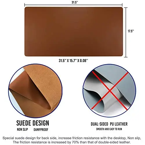 Aothia Leather Desk Pad Protector, Mouse Pad, Office Desk Mat, Non-Slip PU Leather Desk Blotter, Laptop Desk Pad, Waterproof Desk Writing Pad for Office and Home (Brown,31.5