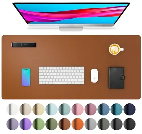 Aothia Leather Desk Pad Protector, Mouse Pad, Office Desk Mat, Non-Slip PU Leather Desk Blotter, Laptop Desk Pad, Waterproof Desk Writing Pad for Office and Home (Brown,31.5