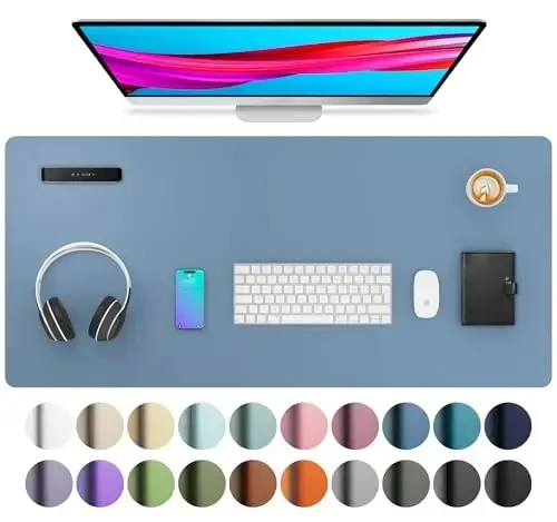 Aothia Leather Desk Pad Protector, Mouse Pad, Office Desk Mat, Non-Slip PU Leather Desk Blotter, Laptop Desk Pad, Waterproof Desk Writing Pad for Office and Home (Denim Blue, 36