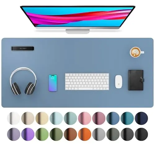 Aothia Leather Desk Pad Protector, Mouse Pad, Office Desk Mat, Non-Slip PU Leather Desk Blotter, Laptop Desk Pad, Waterproof Desk Writing Pad for Office and Home (Denim Blue, 36