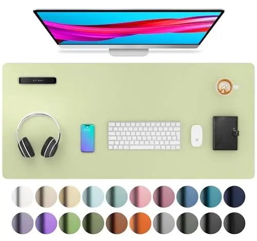 Aothia Leather Desk Pad Protector, Mouse Pad, Office Desk Mat, Non-Slip PU Leather Desk Blotter, Laptop Desk Pad, Waterproof Desk Writing Pad for Office and Home (Grass Green, 36