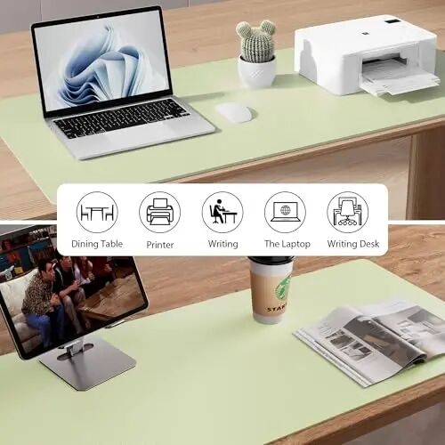 Aothia Leather Desk Pad Protector, Mouse Pad, Office Desk Mat, Non-Slip PU Leather Desk Blotter, Laptop Desk Pad, Waterproof Desk Writing Pad for Office and Home (Grass Green, 36