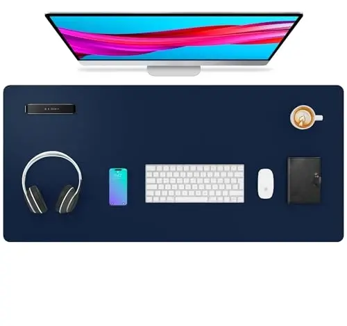 Aothia Leather Desk Pad Protector, Mouse Pad & Office Mat - Non-Slip PU Leather Desk Blotter, Laptop & Writing Pad - Waterproof for Office & Home (Dark Blue, 36