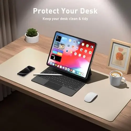 Aothia Leather Desk Pad Protector, Office Mat, Large Mouse Pad, Non-Slip PU Leather Blotter, Laptop Desk Pad, Waterproof Writing Pad for Office and Home (Beige, 31.5
