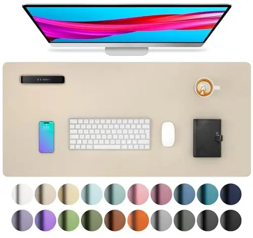 Aothia Leather Desk Pad Protector, Office Mat, Large Mouse Pad, Non-Slip PU Leather Blotter, Laptop Desk Pad, Waterproof Writing Pad for Office and Home (Beige, 31.5