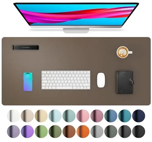 Aothia Leather Desk Pad Protector, Office Mat, Large Mouse Pad, Non-Slip PU Leather Blotter, Laptop Desk Pad, Waterproof Writing Pad for Office and Home (Coffee, 31.5