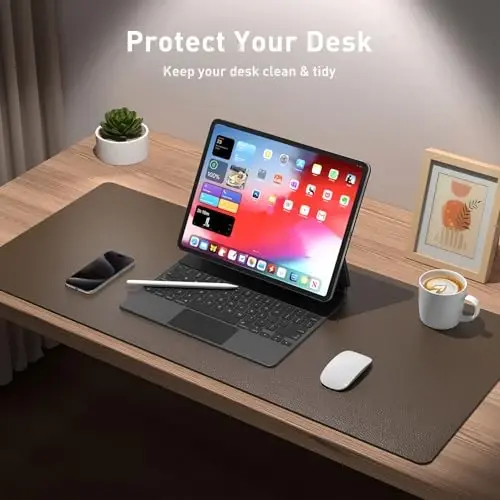 Aothia Leather Desk Pad Protector, Office Mat, Large Mouse Pad, Non-Slip PU Leather Blotter, Laptop Desk Pad, Waterproof Writing Pad for Office and Home (Coffee, 31.5