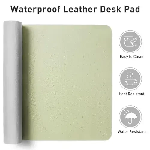 Aothia Leather Desk Pad Protector, Office Mat, Large Mouse Pad, Non-Slip PU Leather Blotter, Laptop Desk Pad, Waterproof Writing Pad for Office and Home (Grass Green, 31.5