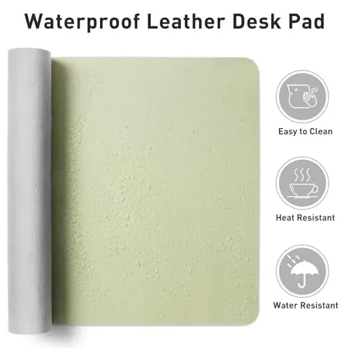 Aothia Leather Desk Pad Protector, Office Mat, Large Mouse Pad, Non-Slip PU Leather Blotter, Laptop Desk Pad, Waterproof Writing Pad for Office and Home (Grass Green, 31.5