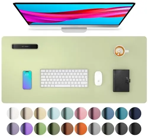 Aothia Leather Desk Pad Protector, Office Mat, Large Mouse Pad, Non-Slip PU Leather Blotter, Laptop Desk Pad, Waterproof Writing Pad for Office and Home (Grass Green, 31.5