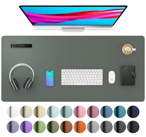 Aothia Leather Desk Protector, Mouse Mat, Non-Slip PU Leather Blotter, Laptop Desk Mat, Waterproof Writing Pad for Office and Home (Jungle Green, 36