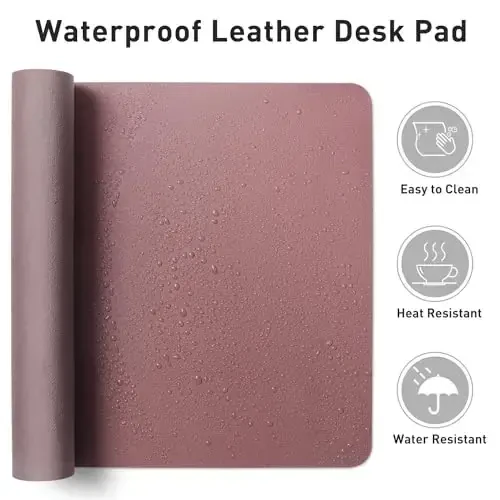 Aothia Leather Office Desk Mouse Pad Protector, Non-Slip PU Leather Laptop Desk Blotter/Mat, Waterproof Writing Pad for Office and Home, Dark Pink, 23.6