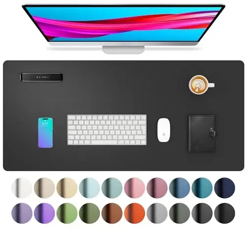 Aothia Leather Office Desk Pad Protector, Non-Slip PU Leather Desk Blotter, Waterproof Laptop Writing Mouse Pad for Office and Home, Black, 31.5