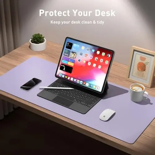 Aothia Non-Slip PU Leather Waterproof Desk Protector Mat, Mouse Pad, Desk Blotter, Writing Pad for Office, Home, Laptop, Lavender, 23.6