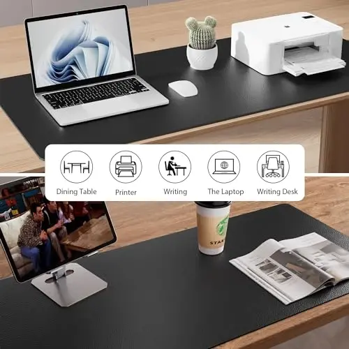 Aothia Non-Slip Waterproof PU Leather Desk Pad Protector for Mouse, Writing Desk, Office, Home, Laptop Blotter, 23.6
