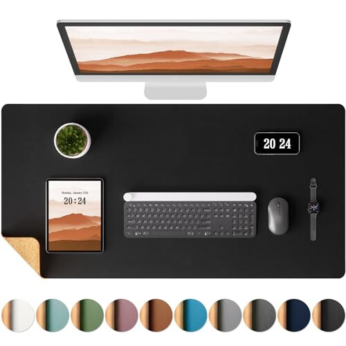 Aothia Office Desk Pad, Natural Cork & PU Leather Dual Side Large Mouse Pad, Laptop Desk Table Protector Writing Mat Easy Clean Waterproof for Office Work/Home/Decor (Black, 23.6