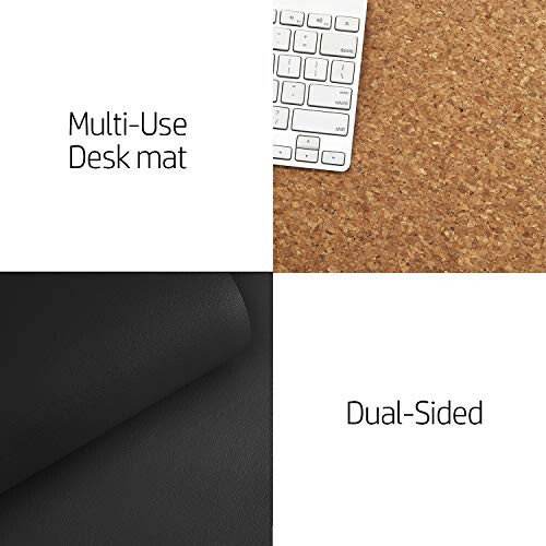 Aothia Office Desk Pad, Natural Cork & PU Leather Dual Side Large Mouse Pad, Laptop Desk Table Protector Writing Mat Easy Clean Waterproof for Office Work/Home/Decor (Black, 23.6