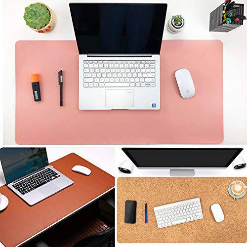 Aothia Office Desk Pad, Natural Cork & PU Leather Dual Side Large Mouse Pad, Laptop Desk Table Protector Writing Mat Easy Clean Waterproof for Office Work/Home/Decor (Black, 23.6