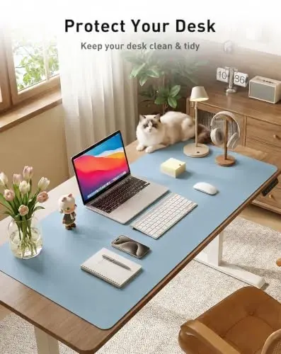 Aothia Faux Leather Desk Mat for Keyboard & Mouse (Sky Blue, 48