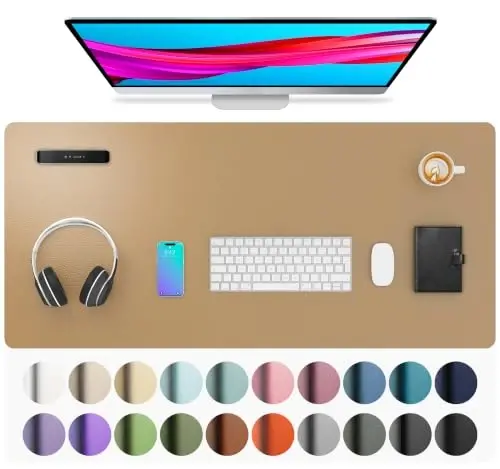 Aothia Faux Leather Desk Mat for Keyboard & Mouse (Khaki, 36
