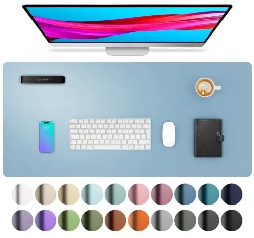 Aothia Faux Leather Desk Mat for Keyboard & Mouse (Sky Blue, 23.6