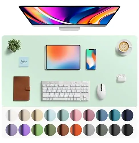Aothia Faux Leather Desk Mat - Large Mouse Pad, Non-Slip PU Leather Blotter, Waterproof Writing Surface for Office and Home (Aqua, 40