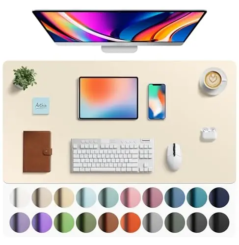 Aothia Faux Leather Desk Mat - Large Mouse Pad, Non-Slip PU Leather Blotter, Waterproof Writing Surface for Office and Home (Beige, 40