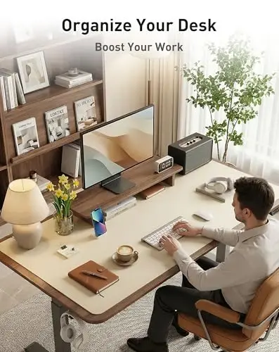 Aothia Faux Leather Desk Mat - Large Mouse Pad, Non-Slip PU Leather Blotter, Waterproof Writing Surface for Office and Home (Beige, 40