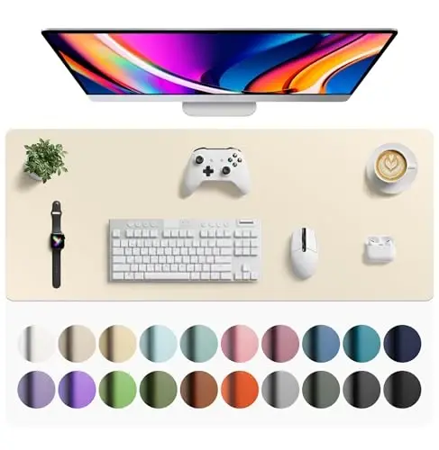 Aothia Faux Leather Desk Mat - Large Mouse Pad, Non-Slip PU Leather Blotter, Waterproof Writing Surface for Office and Home (Beige, 42