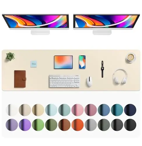 Aothia Faux Leather Desk Mat - Large Mouse Pad, Non-Slip PU Leather Blotter, Waterproof Writing Surface for Office and Home (Beige, 63