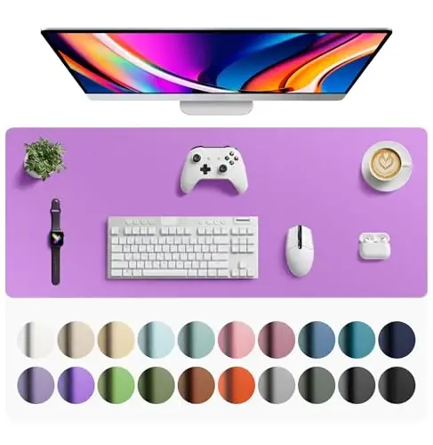 Aothia Faux Leather Desk Mat - Large Mouse Pad, Non-Slip PU Leather Blotter, Waterproof Writing Surface for Office and Home (Iris Violet, 42