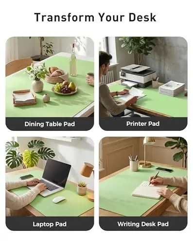 Aothia Faux Leather Desk Mat - Large Mouse Pad, Non-Slip PU Leather Blotter, Waterproof Writing Surface for Office and Home (Foam Green, 40