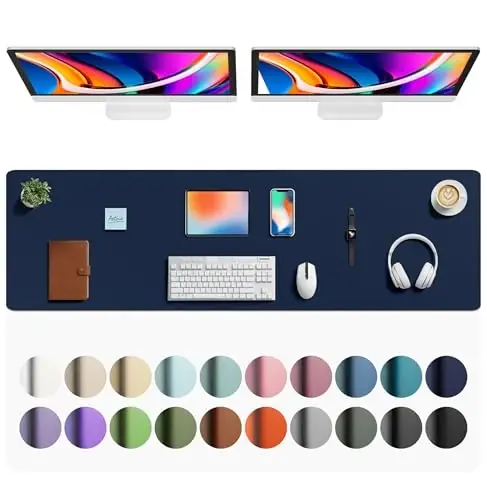 Aothia Faux Leather Desk Mat - Large Mouse Pad, Non-Slip PU Leather Blotter, Waterproof Writing Surface for Office and Home (Dark Blue, 63