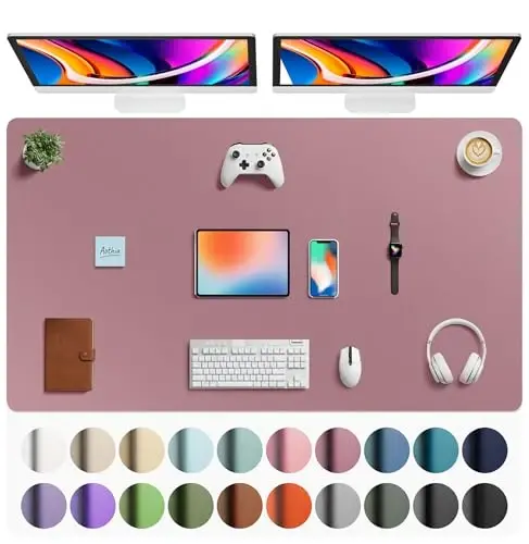 Aothia Faux Leather Desk Mat - Large Mouse Pad, Non-Slip PU Leather Blotter, Waterproof Writing Surface for Office and Home (Dark Pink, 63