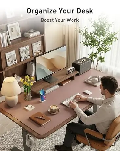Aothia Faux Leather Desk Mat - Large Mouse Pad, Non-Slip PU Leather Blotter, Waterproof Writing Surface for Office and Home (Dark Pink, 63