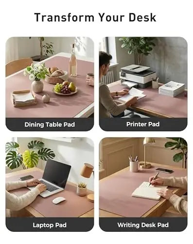 Aothia Faux Leather Desk Mat - Large Mouse Pad, Non-Slip PU Leather Blotter, Waterproof Writing Surface for Office and Home (Dark Pink, 63