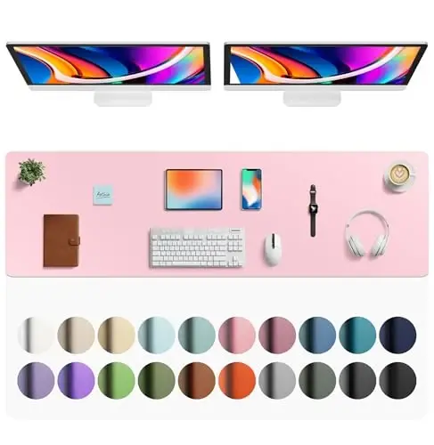 Aothia Faux Leather Desk Mat - Large Mouse Pad, Non-Slip PU Leather Blotter, Waterproof Writing Surface for Office and Home (Fairy Pink, 63