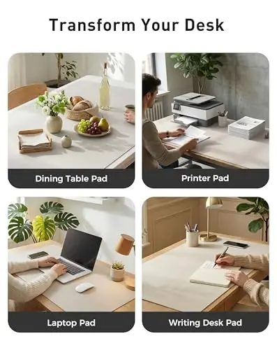 Aothia Faux Leather Desk Mat - Large Mouse Pad, Non-Slip PU Leather Blotter, Waterproof Writing Surface for Office and Home (Pale Lavender White, 42