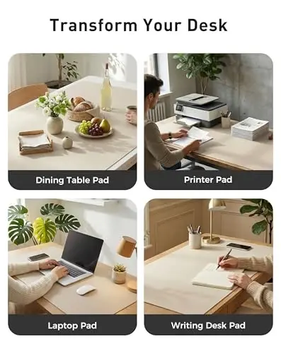 Aothia Faux Leather Desk Mat - Large Mouse Pad, Non-Slip PU Leather Blotter, Waterproof Writing Surface for Office and Home (Eggshell, 42
